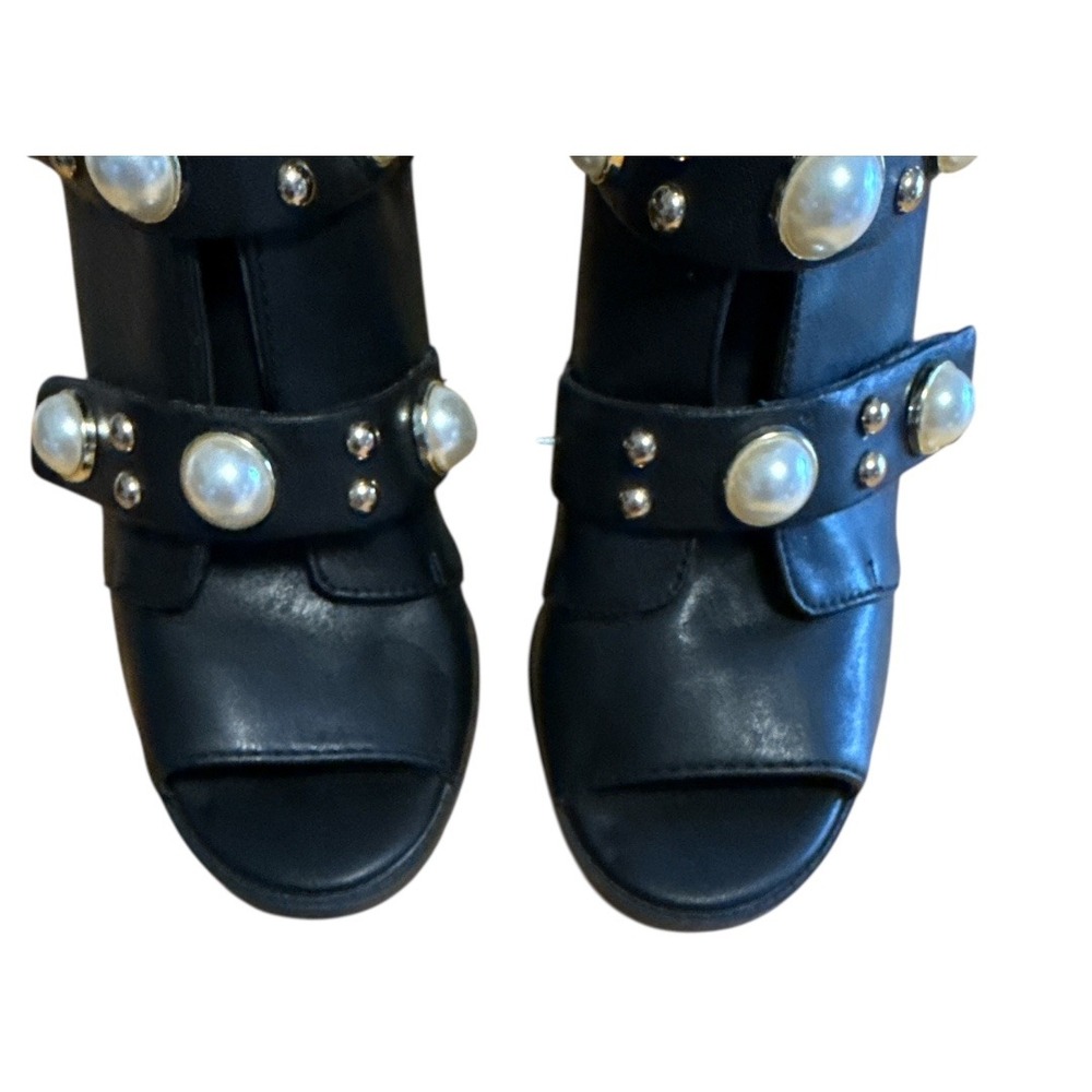 Karl Lagerfeld Brittie Pearl Studded Black Peep Toe Heeled Boot Size 6.5M - Picture 6 of 6